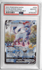 V1072: 2021: FA/GLACEON VMAX: 209/203: EVOLVING SKIES-SECRET: PSA 10: GEM MT: 87502307